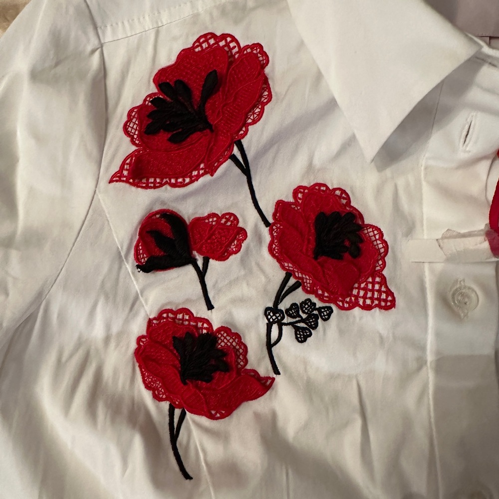 New Carolina Herrera Embroidered Midi Shirt Dress Size 8 - Picture 8 of 10